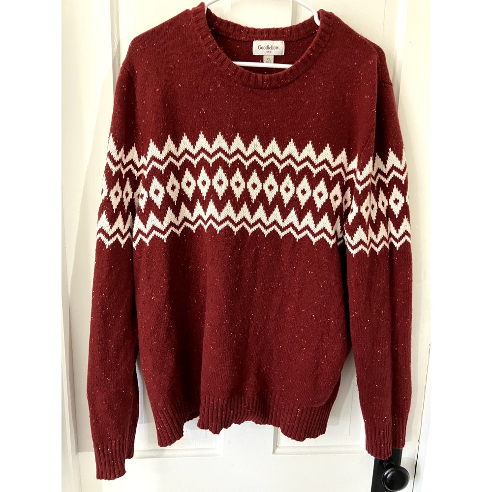 Goodfellow & Co Fair Isle Men's XL Sweater Burgundy/Red Ski Warm Knit Alpine - Picture 2 of 8